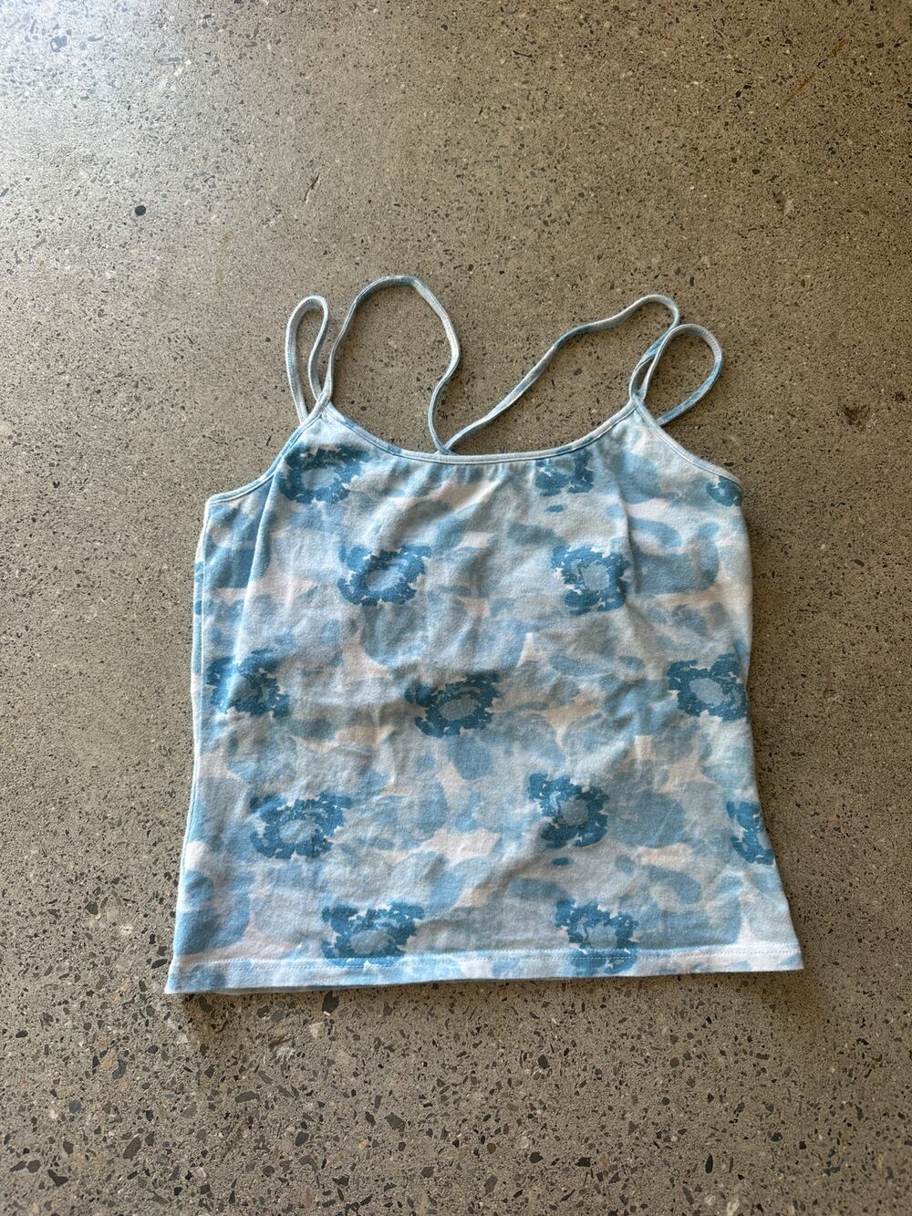 Great Northwest Clothing Co Small Top Blue Cotton Floral Y2K Strappy Cami